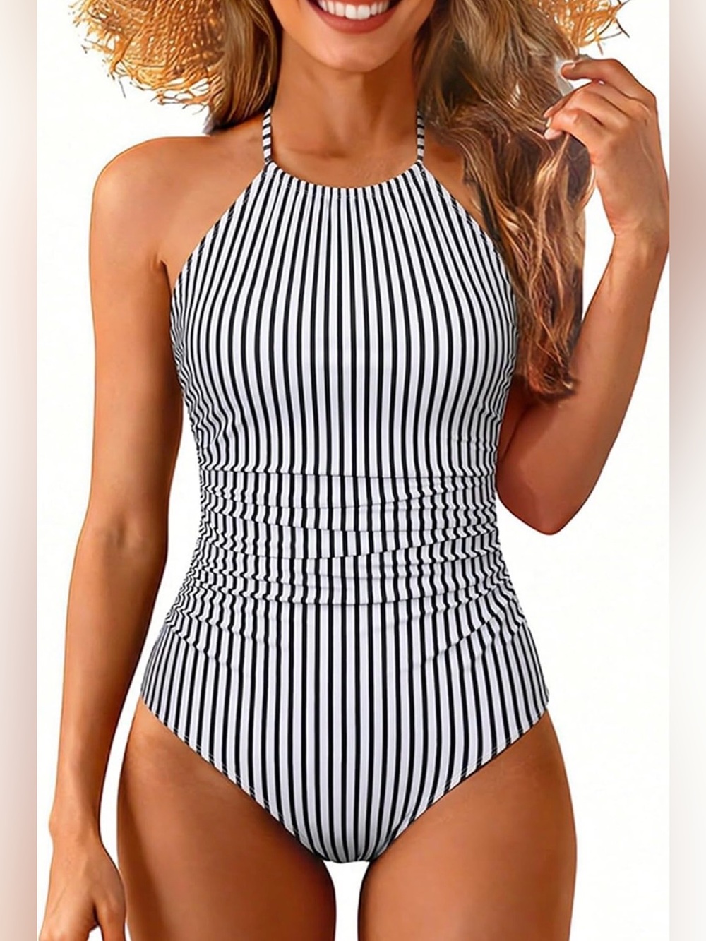 0221: Tummy Control One Piece Swimsuit Women High Neck Bathing Suit Criss Cross